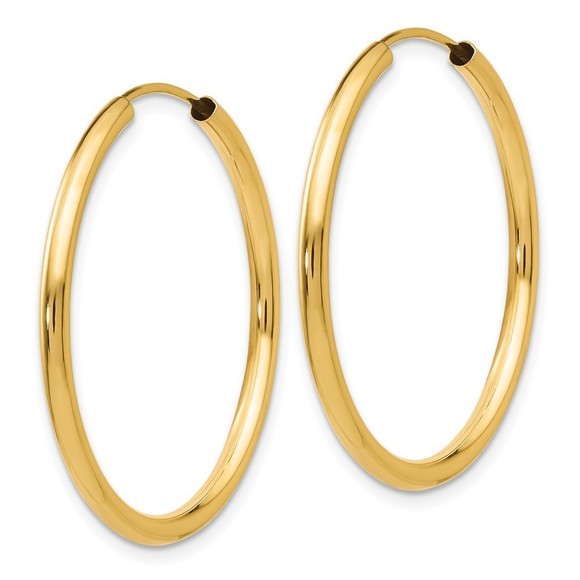 14k Polished Round Endless 2mm Hoop Earrings - Picture 4 of 4